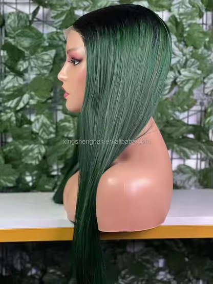 5x5 Lace Closure Vietnamese Bone Straight #T1B/Green Color Wig