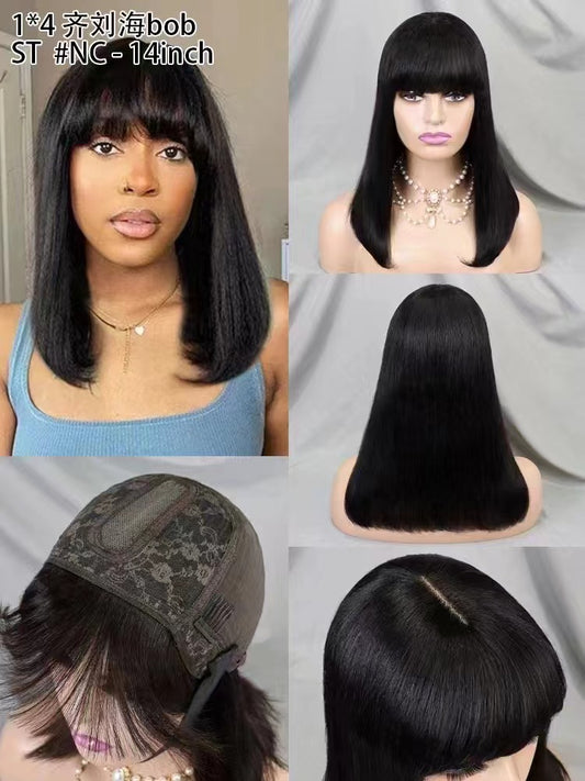 1"x4" lace closure 14" Bob wig #NC colors Vietnamese human hair