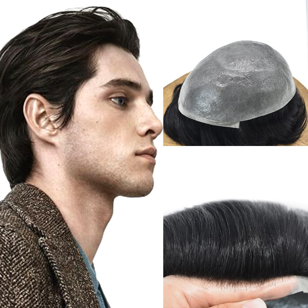 8"x10"Toupee for Men Black Human Hair System