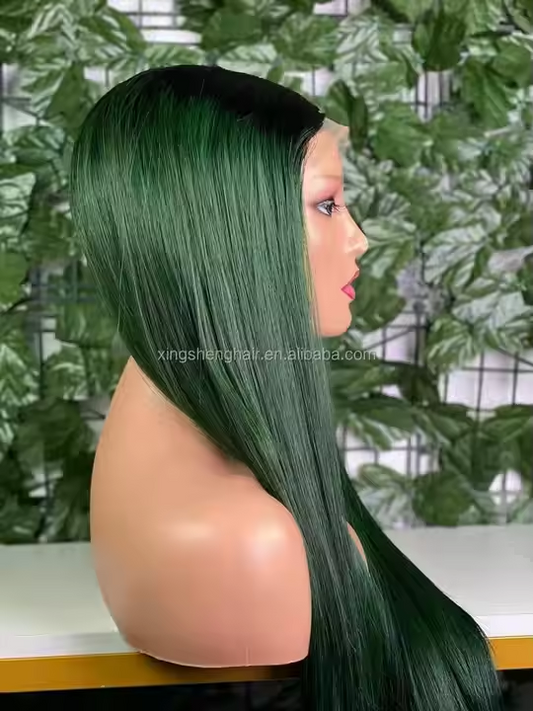 5x5 Lace Closure Vietnamese Bone Straight #T1B/Green Color Wig