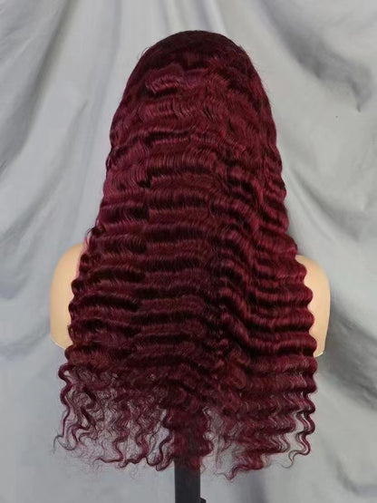 13x4 Lace Frontal Deep Wave Wig #99J Color Brazilian Human Hair