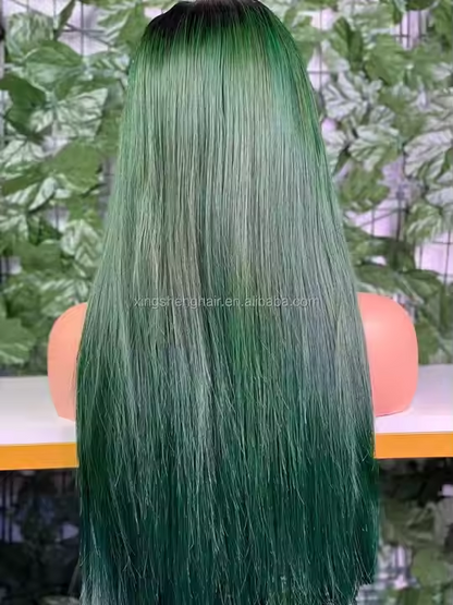 5x5 Lace Closure Vietnamese Bone Straight #T1B/Green Color Wig