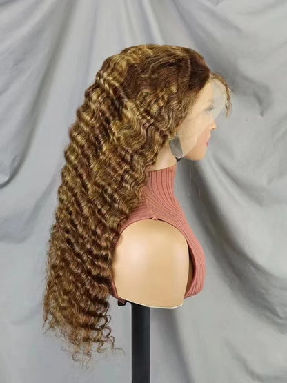 13x4 Lace Frontal Deep Wave Wig #4/27 Color Brazilian Human Hair