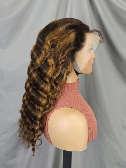 13x4 Lace Frontal Deep Wave #4/30 Color Brazilian Human Hair