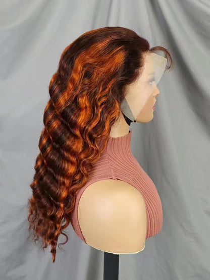 13x4 Lace Frontal Deep Wave Wig #4/350 Color Brazilian Human hair