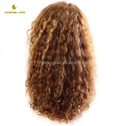 13x4 Lace Frontal Virgin Transparent Human Hair Wigs 130% Remy Curly P4/27 Colored Wig Human Hair