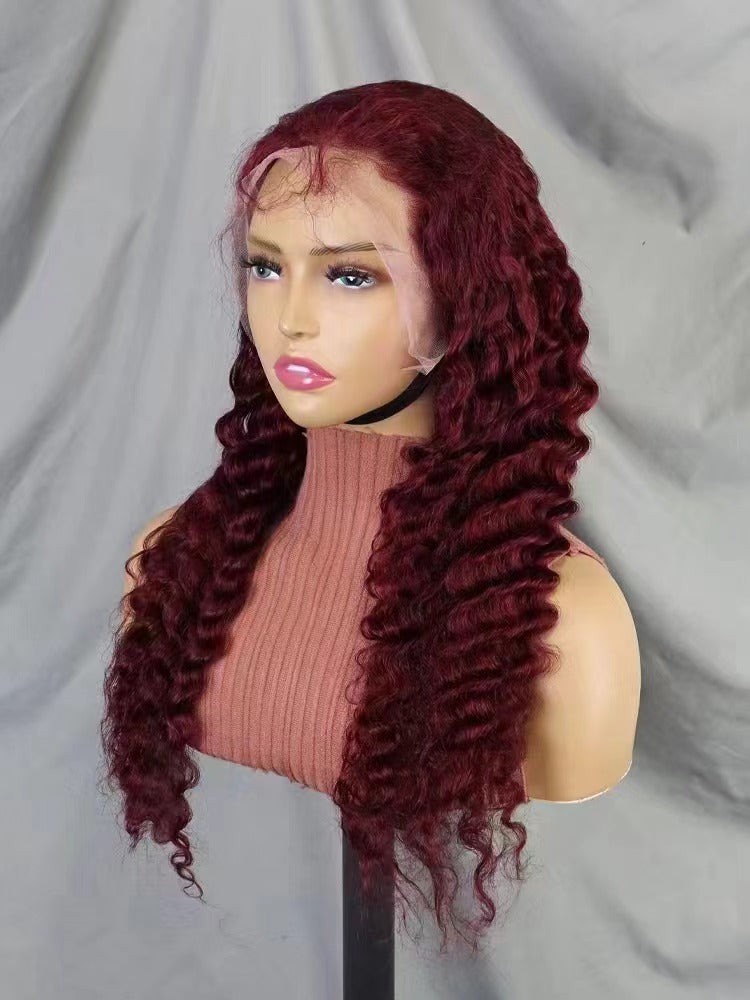 13x4 Lace Frontal Deep Wave Wig #99J Color Brazilian Human Hair