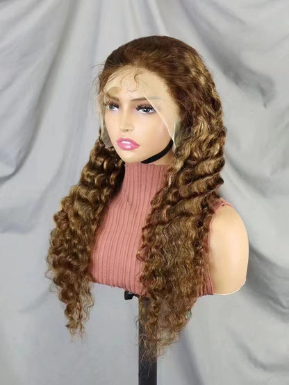 13x4 Lace Frontal Deep Wave Wig #4/27 Color Brazilian Human Hair