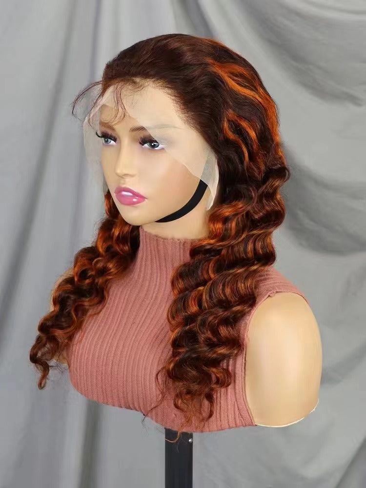 13x4 Lace Frontal Deep Wave Wig #4/350 Color Brazilian Human hair