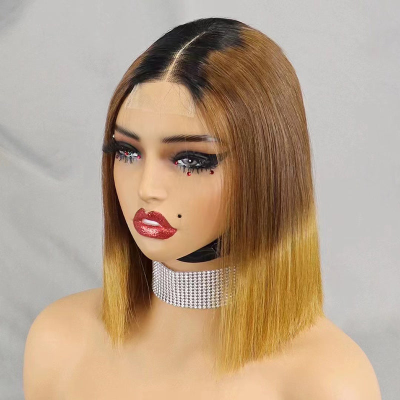 2×6 Lace Bob Wig#1BT4T30 Vietnamese Human Hair