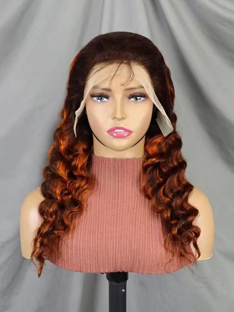 13x4 Lace Frontal Deep Wave Wig #4/350 Color Brazilian Human hair