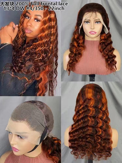 13x4 Lace Frontal Deep Wave Wig #4/350 Color Brazilian Human hair