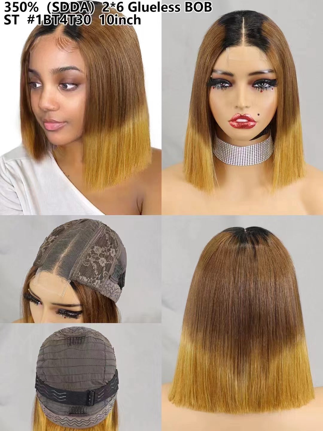 2×6 Lace #1BT4T30  Human Hair Bob Wig