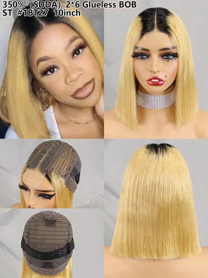 2×6 Lace  #1BT27  Human Hair Bob Wig