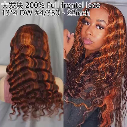 13x4 Lace Frontal Deep Wave Wig #4/350 Color Brazilian Human hair