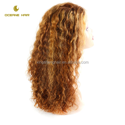 13x4 Lace Frontal Virgin Transparent Human Hair Wigs 130% Remy Curly P4/27 Colored Wig Human Hair